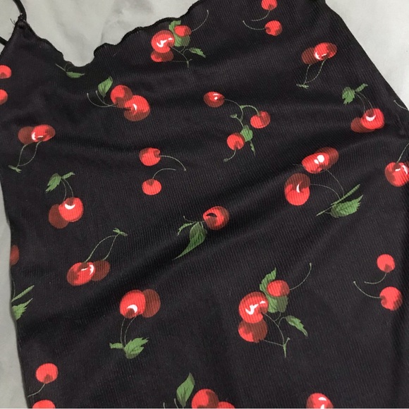 Bundle of 2 Cherry and Strawberry Print Lettuce Trim Bodycon Dresses, Size XS - Picture 4 of 7